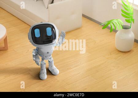 3D-Rendering süßer und kleiner Assistent für künstliche Intelligenz für den Haushaltsgebrauch Stockfoto