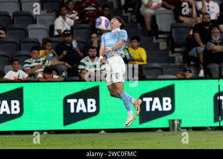Sydney, Australien, 12. Januar 2024. Callum Talbot von Melbourne City kontrolliert den Ball während des A-League-Fußballspiels zwischen Melbourne City FC und Western Sydney Wanderers FC im CommBank Stadium am 12. Januar 2024 in Sydney. Quelle: Damian Briggs/Speed Media/Alamy Live News Stockfoto