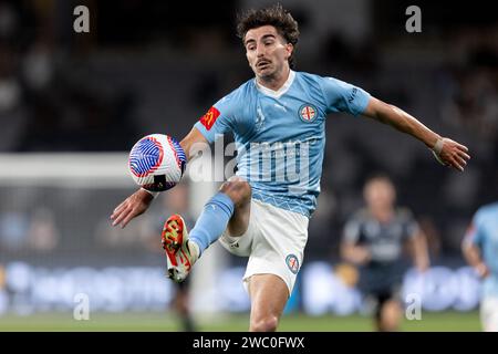 Sydney, Australien, 12. Januar 2024. Callum Talbot von Melbourne City kontrolliert den Ball während des A-League-Fußballspiels zwischen Melbourne City FC und Western Sydney Wanderers FC im CommBank Stadium am 12. Januar 2024 in Sydney. Quelle: Damian Briggs/Speed Media/Alamy Live News Stockfoto