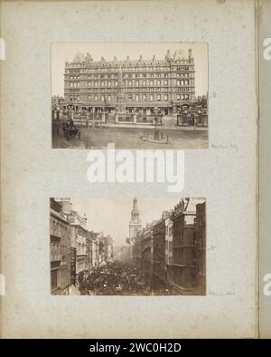 Charing Cross Station und Hotel mit der Nachbildung des Eleanor Cross in London, ca. 1880 - ca. 1910 Foto Teil des Reisealbums mit Sehenswürdigkeiten in England, der Schweiz, Frankreich und Deutschland. Londoner Zeitung. Pappe. Fotografische Trägeralbumendruckstation; Unterschlupf (Bahn, Straßenbahn). Denkmal, Statue. Hotel, Hostelry, inn London Stockfoto