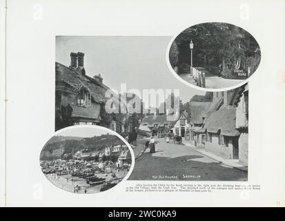 Shanklin, in oder nach 1897 - ca. 1930 Foto Seite 11 mit 3 Fotos vom Strand, der Chine Road und einer Dorpsstraat in Shanklin und einer Bildunterschrift. Teil des fotografischen Reiseberichts der Insel Wight. Isle of Wight Papierdruck Reisen; Tourismus. Öffentliche Straße im Dorf. Strand (als Erholungsort) Isle of Wight Stockfoto