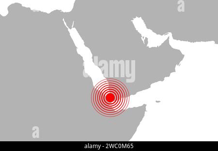 Vektorkarte Illustration der Houthi-Angriffe, des Suez-Kanals, der Sinai-Halbinsel, des Roten Meeres und der Arabischen Halbinsel Stockfoto