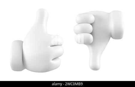 Weiße Emoji-Hand mit ungünstiger Geste isoliert. Gesten Symbol, Symbol, Signale und Gebärdenkonzept. 3D-Rendering. Stockfoto