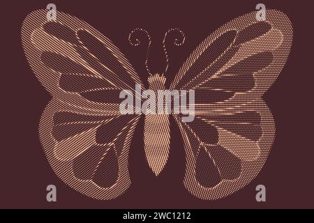 Retro-Halbton Schmetterling Hintergrund. Schmetterling aus Rasterpunkten. Vektorabbildung Stock Vektor