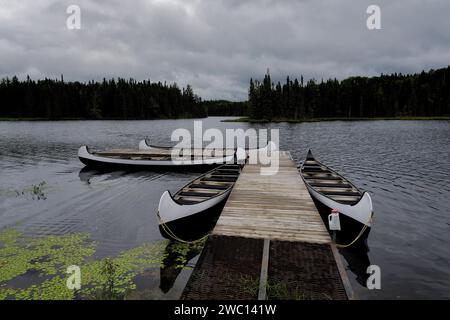 pirogue au bord du lac Stockfoto