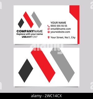 Rote und schwarze Visitenkartenvorlage mit Rechteckbuchstaben M-Logo auf hellgrauem Hintergrund Stock Vektor