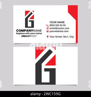 Rote und schwarze Visitenkartenvorlage mit dem G-Logo-Symbol mit rechteckigem Buchstaben auf hellgrauem Hintergrund Stock Vektor