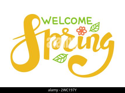 Hello Spring Zitat handgezeichnete Kalligraphie mit Pinselstiftbeschriftung. Vektordarstellung Stock Vektor