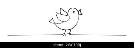 Doodle Oster Chick Line Art Banner, schwarz handgezeichnet mit dünner Linie, Teilerform. Isoliert auf weißem Hintergrund. Vektorabbildung Stock Vektor