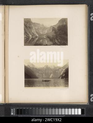 Boot auf dem Königssee in Bayern mit Bergen im Hintergrund, anonym, ca. 1870 - ca. 1900 Fotografie Teil des Reisalbums mit Fotos von Sehenswürdigkeiten in Deutschland und Österreich und von Kunstwerken. Königssee-Papier. Fotografischer Trägeralbumendruck Königssee Stockfoto