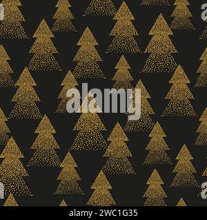 Nahtloses Weihnachtsmuster mit goldenen Tannen. Geschenkpapier Design, Feiertagvektor Illustration Stock Vektor
