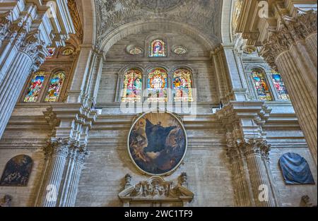 Malaga, Spanien - 30. Juli 2022: Blick auf das Arthex der Kathedrale von Malaga (oder Santa Iglesia Catedral Basílica de la Encarnación) Stockfoto