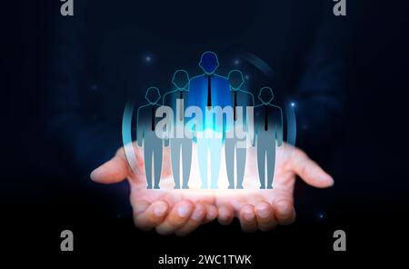 Geschäftsmann hat die Netzwerkstruktur HR - Personalabteilung. Konzept der Unternehmensführung. Management und Rekrutierung. Soziales Netzwerk. Verschiedene Personen. Stockfoto