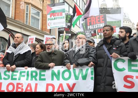 London, UK, 13. Januar 2024. 1000 versammelten sich zum 7. Nationalen marsch für Palästina, Teil einer globalen Aktion für einen vollständigen Waffenstillstand in Gaza. In 60 Städten, 36 Ländern und auf sechs Kontinenten fanden Protestmärsche statt, die sich gegen die israelische Bombardierung des Gazastreifens richteten, die mehr als 23 000 Menschen das Leben kostete. Kredit : Monica Wells/Alamy Live News Stockfoto