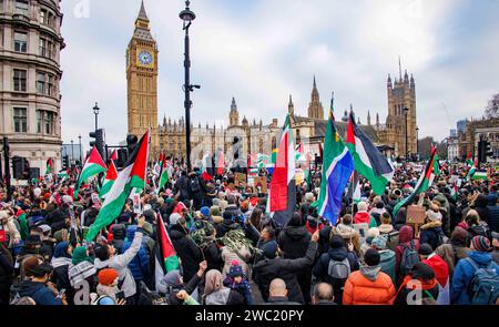 London, Großbritannien. Januar 2024. Nationalmarsch für Palästina - Waffenruhe jetzt. Tausende von Menschen aus ganz England marschieren durch Zentral-London und fordern einen sofortigen Waffenstillstand. Bisher wurden nach dem Angriff am 7. Oktober in dem Konflikt über 22.000 Palästinenser getötet. Quelle: Karl Black/Alamy Live News Stockfoto