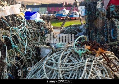 Seile und Hummertöpfe Portmagee Village County Kerry, Irland Stockfoto