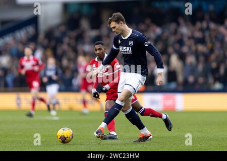 Jake Cooper von Millwall in Aktion während des Sky Bet Championship Matches Millwall gegen Middlesbrough in den, London, Großbritannien. Januar 2024. (Foto: Juan Gasparini/News Images) in London, Großbritannien am 9.12.2020. (Foto: Juan Gasparini/News Images/SIPA USA) Credit: SIPA USA/Alamy Live News Stockfoto