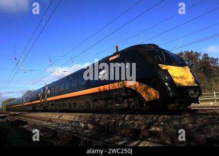 180 Zug der Zephyr-Klasse, Grand Central Trains, East Coast Main Line Railway, St Neots Town, Cambridgeshire, England, Großbritannien Stockfoto