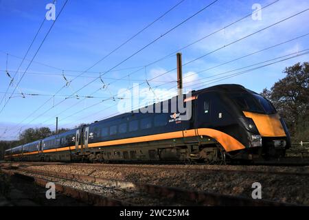 180 Zug der Zephyr-Klasse, Grand Central Trains, East Coast Main Line Railway, St Neots Town, Cambridgeshire, England, Großbritannien Stockfoto