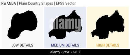Ruanda - einfache Landform. Niedrige, mittlere und hohe Detailkarten von Ruanda. EPS8 Vektordarstellung. Stock Vektor