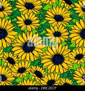 Nahtloses Muster großer gelber Blumen, sich wiederholendes Design, Textur, Hintergrund Stockfoto