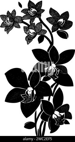 Einfache schwarze Umrisszeichnung Silhouette einer Orchideenblume, Design Stockfoto