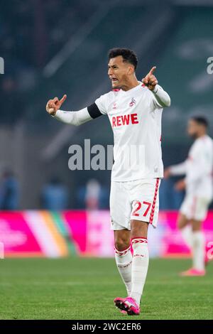 Köln, Deutschland. Januar 2024. Fußball: Bundesliga, 1. FC Köln - 1. FC Heidenheim, Spieltag 17, RheinEnergieStadion. Kölner DAVIE Selke gestikuliert während des Spiels. Hinweis: Marius Becker/dpa – WICHTIGER HINWEIS: gemäß den Vorschriften der DFL Deutscher Fußball-Liga und des DFB Deutscher Fußball-Bundes ist es verboten, im Stadion und/oder des Spiels aufgenommene Fotografien in Form von sequenziellen Bildern und/oder videoähnlichen Fotoserien zu verwenden oder zu nutzen./dpa/Alamy Live News Stockfoto