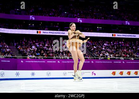 Nina PINZARRONE (BEL), während des Free Skating der Frauen, bei der ISU Europameisterschaft 2024, in der Algiris Arena, am 13. Januar 2024 in Kaunas, Litauen. Quelle: Raniero Corbelletti/AFLO/Alamy Live News Stockfoto