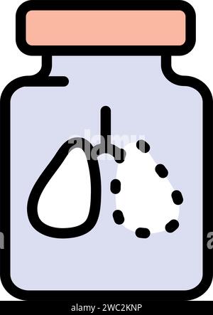 Symbol für die Bestrahlungsfarbe. Medikamente zur Behandlung der Pneumonie. Lungenerkrankung. Vitamine und Mineralstoffe. Pillen-Konzept. Isolierte Vektordarstellung. Stock Vektor