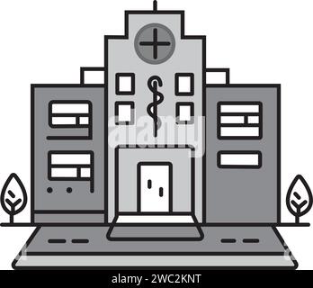 Krankenhausliniensymbol, Umrissvektorzeichen, lineares Piktogramm isoliert auf weiß. Symbol für medizinisches Gebäude, Logo-Illustration. Bearbeitbare Kontur Stock Vektor