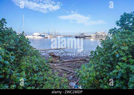 Itajaí-sc, brasilien-januar 11,2024, Boote und Yachten parkten an einem sonnigen Tag im Yachthafen der Stadt. Stockfoto