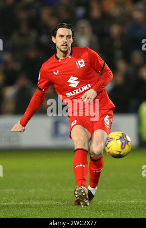 Birkenhead, Großbritannien. Januar 2024. Jordan Williams von Milton Keynes Dons in Aktion. EFL Skybet Football League Two Match, Tranmere Rovers gegen MK Dons im Prenton Park, Birkenhead, Wirral am Samstag, den 13. Januar 2024. Dieses Bild darf nur für redaktionelle Zwecke verwendet werden. Nur redaktionelle Verwendung, .PIC von Chris Stading/ Credit: Andrew Orchard Sportfotografie/Alamy Live News Stockfoto