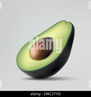 3D realistische frische Frucht Avocado isoliert auf weißem Hintergrund. Avocado mit Grube halbieren Stock Vektor