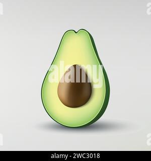 3D realistische frische Frucht Avocado isoliert auf weißem Hintergrund. Avocado mit Grube halbieren Stock Vektor