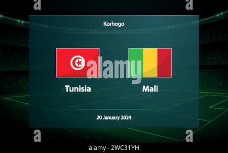 Tunesien gegen Mali. Fußball-Anzeigetafel mit Grafik Fußball-Vorlage Stock Vektor
