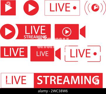 Set aus Symbolen für Live-Streaming, Schaltfläche für Live-Streaming, Übertragung, Schaltfläche für Online-Stream Stock Vektor