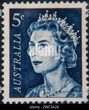 Königin Elisabeth II. (1926, 2022) von Großbritannien. Porträt auf australischer Briefmarke Stockfoto