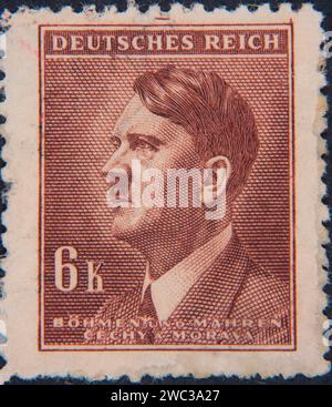 Adolf Hitler, 1889, 1945, deutscher Politiker, Porträt auf deutscher Briefmarke Stockfoto