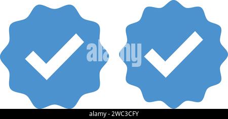 Blaues Verifiziertes Badge-Symbol, Verifiziertes Häkchen, blaues Häkchen Stock Vektor