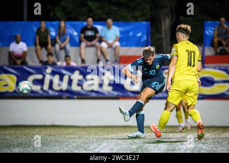 Real Madrids Spanisch-argentinischer Spieler Nico Paz während eines Spiels der argentinischen Nationalmannschaft im COTIF-Turnier 2022 in Alcudia, Valencia, Spanien Stockfoto