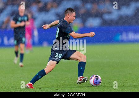 Sydney, Australien. Januar 2024. Joseph Lolley vom Sydney FC kontrolliert den Ball während des A-League Men Rd27-Spiels zwischen Adelaide United und Sydney FC am 13. Januar 2024 im Allianz Stadium in Sydney, Australien Credit: IOIO IMAGES/Alamy Live News Stockfoto