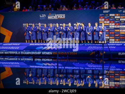 EINDHOVEN - die niederländische Mannschaft vor dem Finale der Wasserpolo-Europameisterschaft zwischen den Niederlanden und Spanien im Pieter van den Hoogenband Schwimmstadion. ANP SEM VAN DER WAL Stockfoto