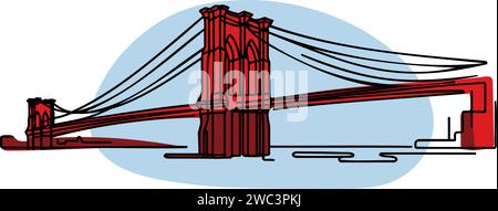 Riesige Brücke über den Fluss. Konstruktion einer durchgehenden einzeiligen Zeichnung. Einfache moderne minimaistische Vektorillustration. Stock Vektor