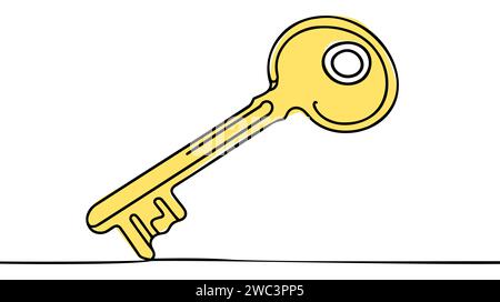 Einzelne alte Schlüsselzeichnung im Stil einer durchgehenden schwarzen Linie. Selbstzeichnung. Stock Vektor