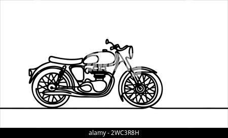 Einzelne durchgehende Linienzeichnung eines alten klassischen Motorrads. Retro Motorrad Transport Konzept eine Linie Grafik zeichnen Design Vektor il Stock Vektor