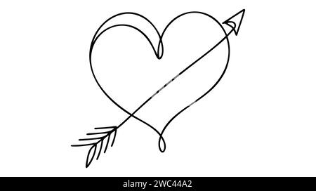 Herz mit einem Pfeil in einer durchgehenden Linie. Valentinstag. Stock Vektor