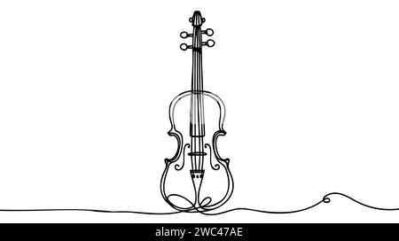 Violine einzeilige Kunst. Kontinuierliche Linienzeichnung von Musikinstrumenten. Stock Vektor