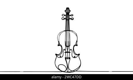 Violine einzeilige Kunst. Kontinuierliche Linienzeichnung von Musikinstrumenten. Stock Vektor