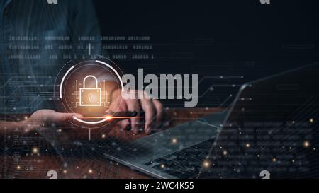 Digitale Cybersicherheitsinformationen und Passwortschutz Login-Zugriff auf Online-Webdatensysteme Hacker greifen auf Firewall-Kriminalitäts-Computernetzwerke zu Stockfoto