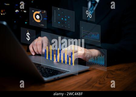 Marketingautomatisierung Finanzrendite mit Business Technology Analysis und KPI-Kennzahlen Digital Marketing Data Graph Strategy Target Stockfoto